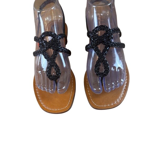 Wonder Nation Size 4 Slip On Thong Strappy Braided Sandals Black - Picture 4 of 8